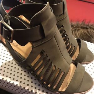 Olive green wide heeled sandals